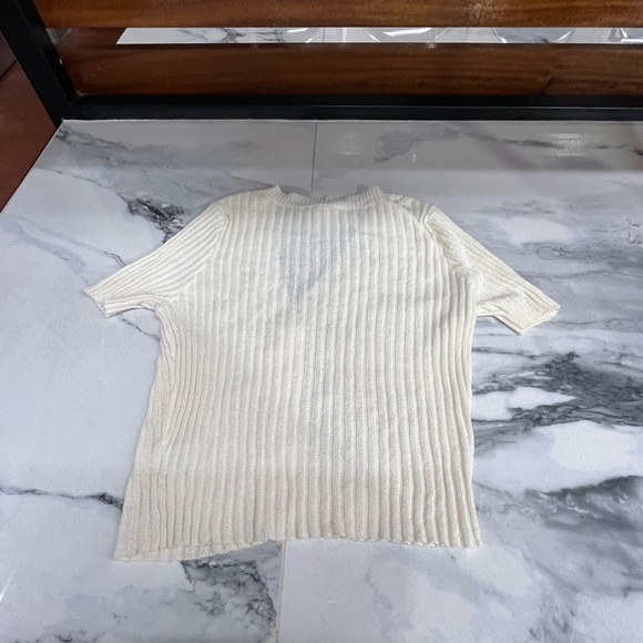 Cream Ribbed Short Sleeve Cardigan - Picture 3 of 4